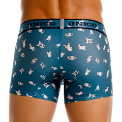 Teal unico 25060100104 boxer briefs with playful white pug dog pattern in various poses color 43-blue