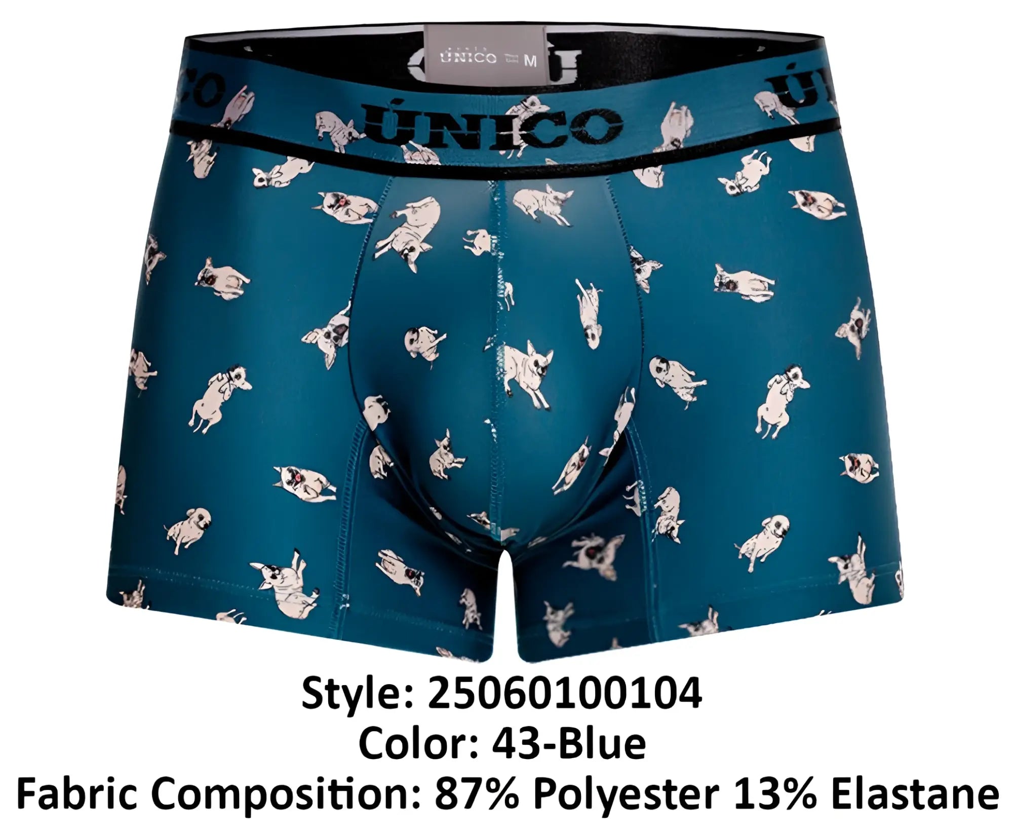 Teal unico 25060100104 chihuahua trunks men’s boxer briefs with playful white and gray pug dog pattern