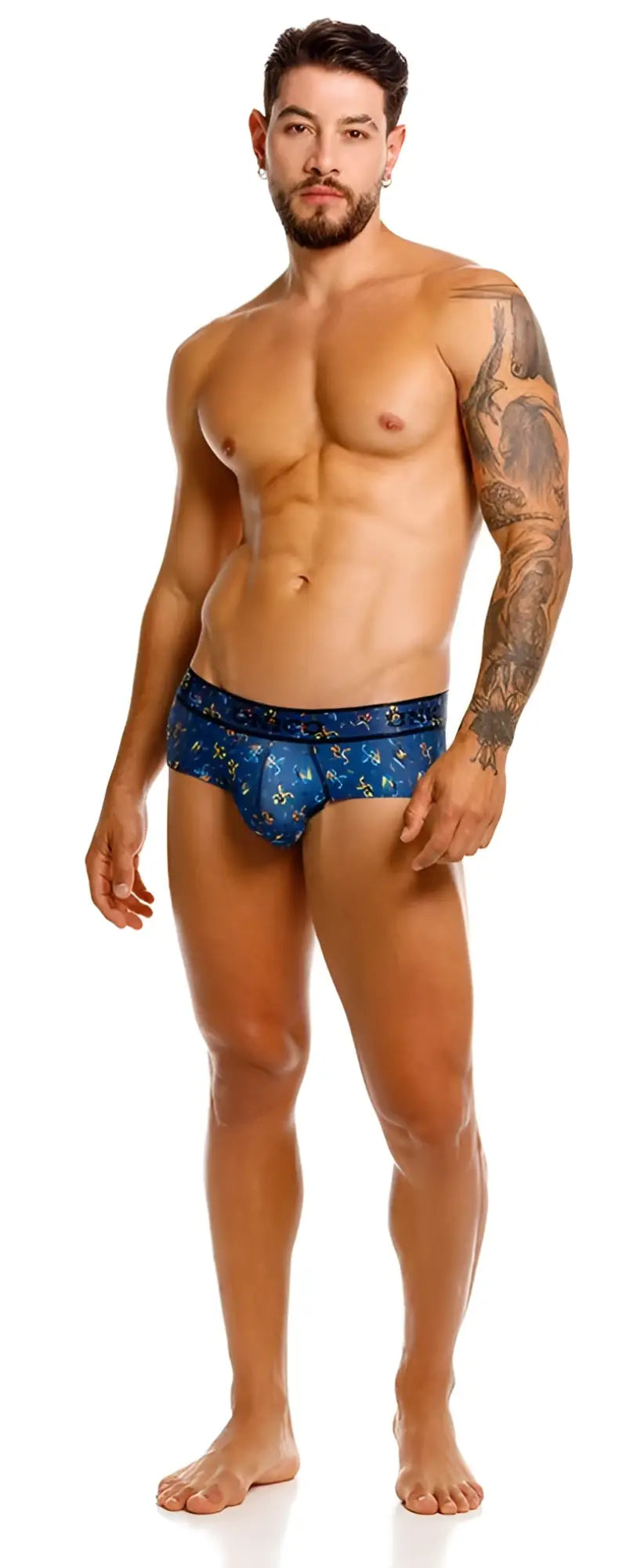 Unico 25060101106 pacer briefs in blue feature a decorative patterned design on comfortable men’s fabric