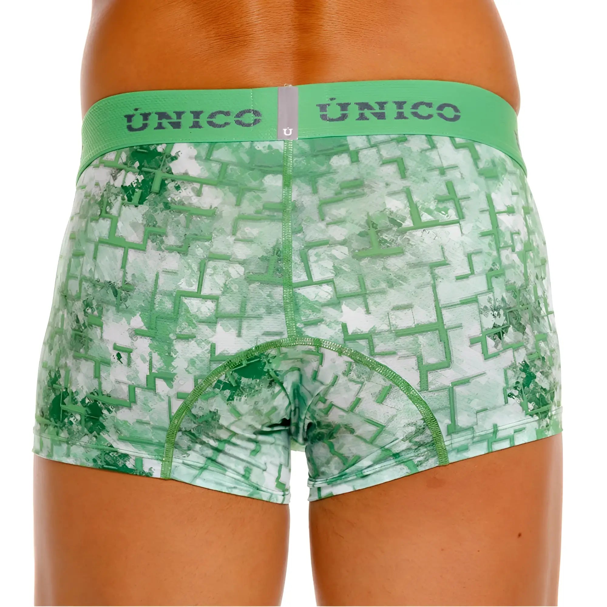 Unico 26020100102 Piramide trunks in green and white with geometric maze pattern boxer briefs for men