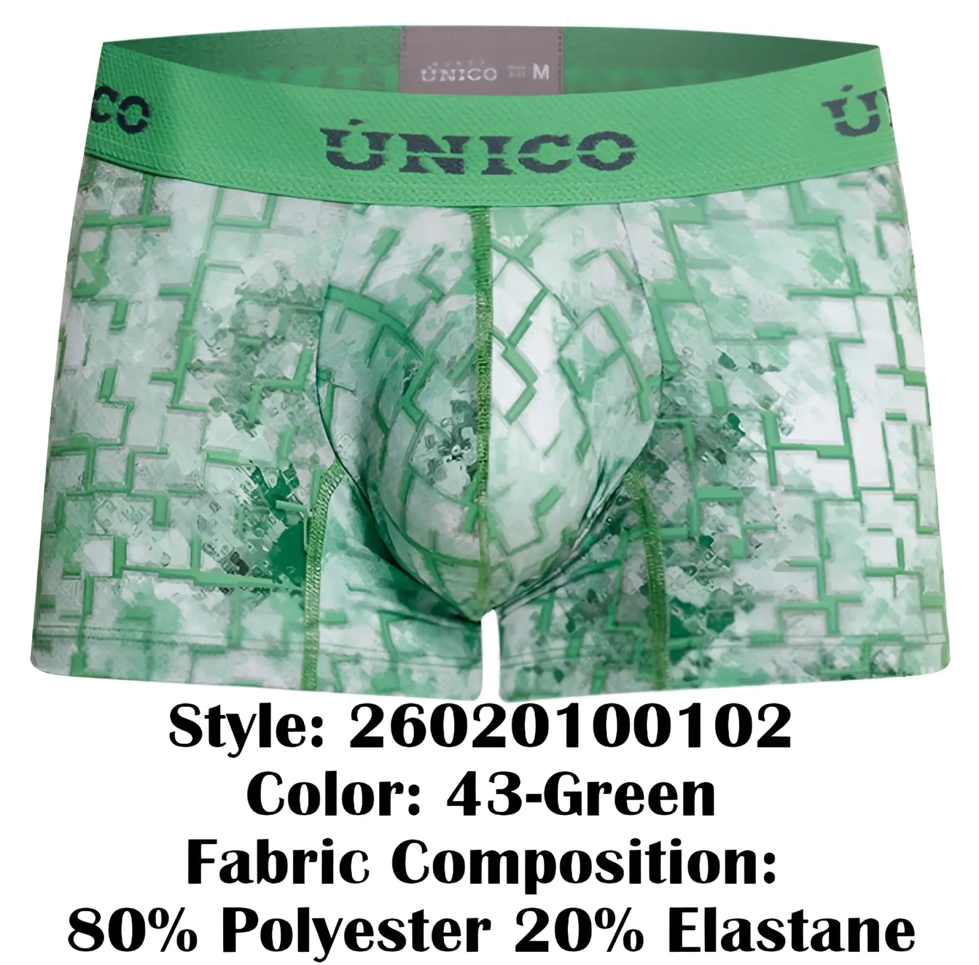 Unico 26020100102 piramide trunks color 43-green men’s boxer briefs with green and white geometric pattern