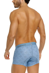 Light blue unico 26020100111 lenoso trunks with subtle wavy pattern and padded rear section shown from back