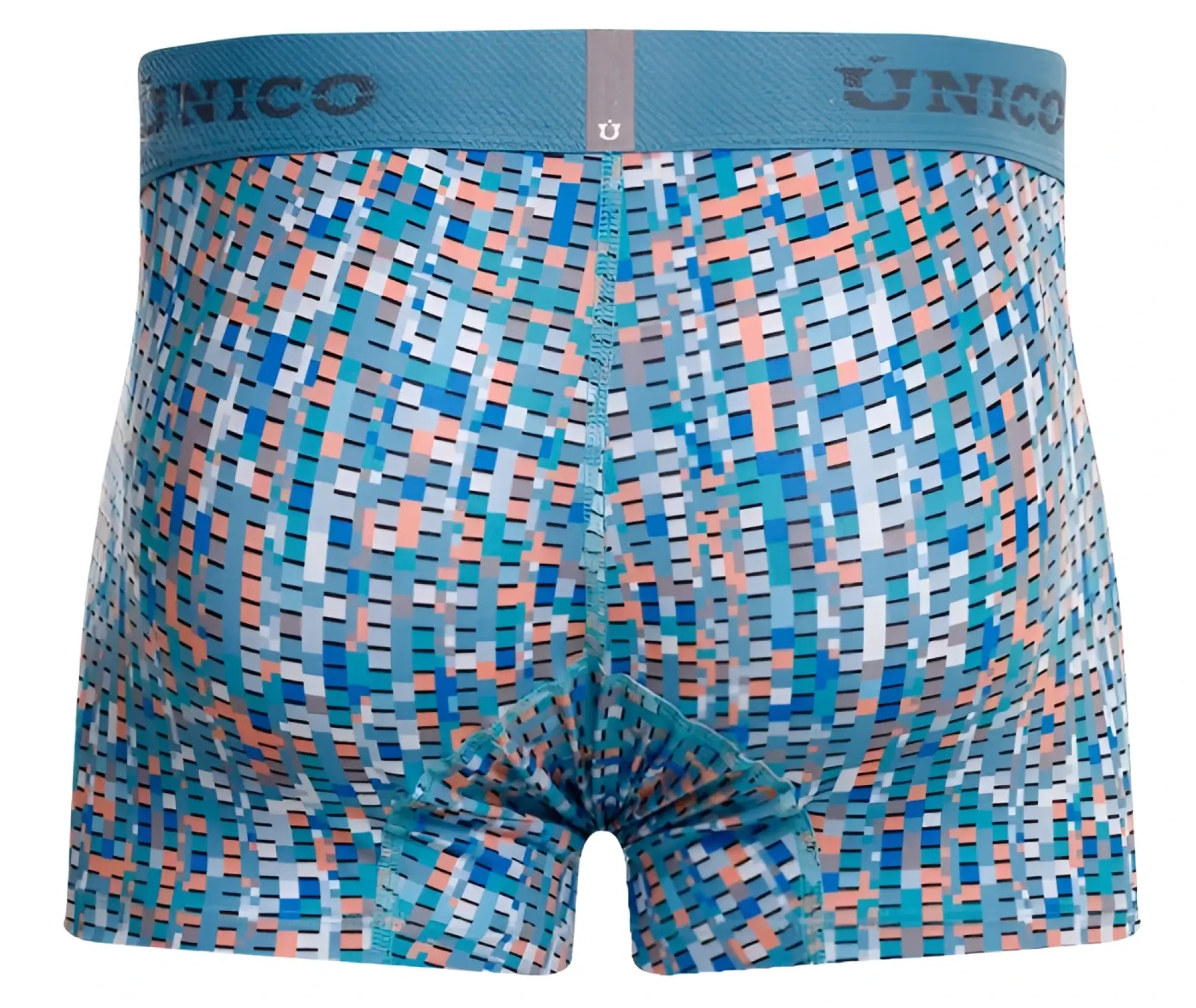 Unico 26020100112 Lignina blue and coral pixelated patterned men’s boxer briefs with textured waistband