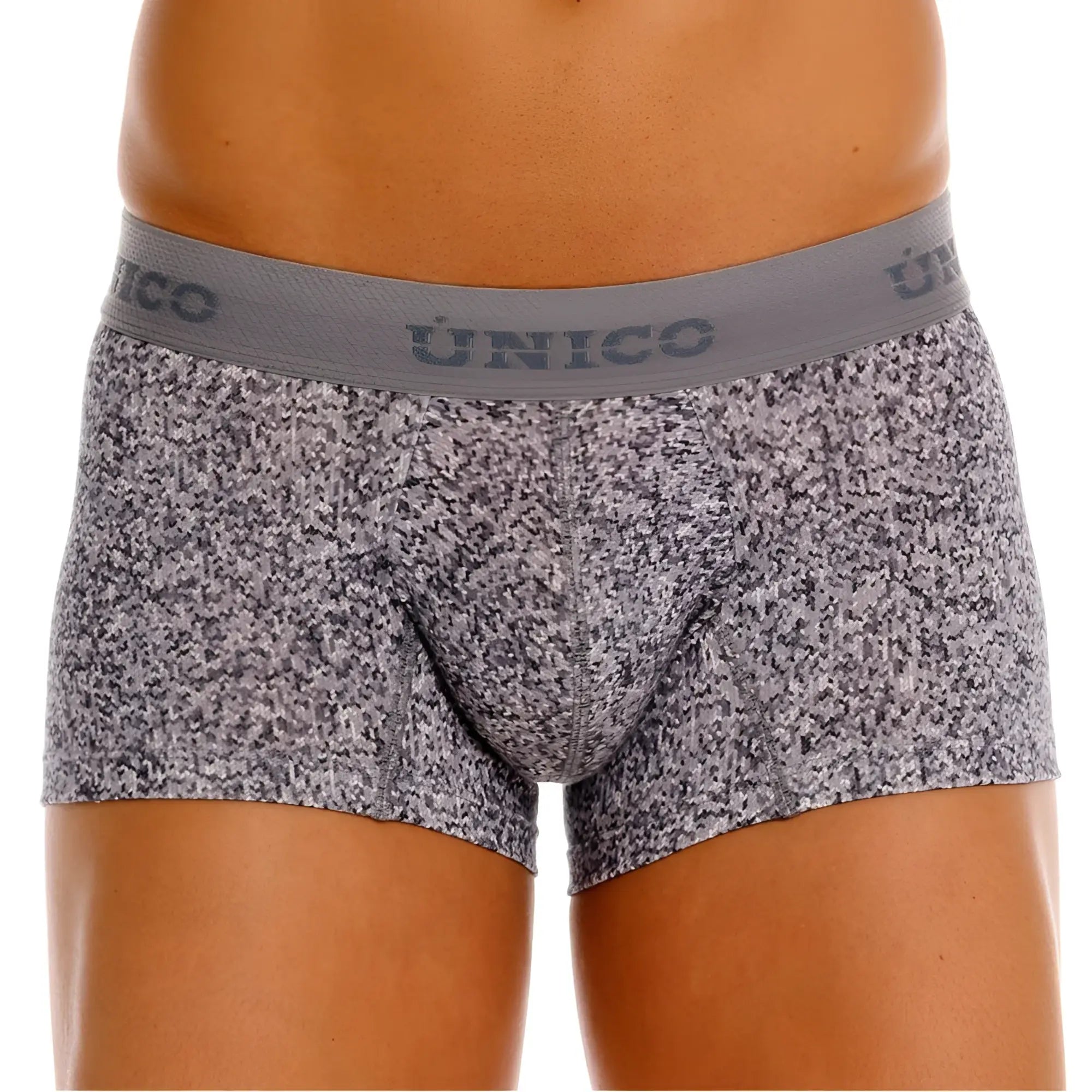 Gray speckled suede men’s trunks with unico branded elastic waistband color 59 gray in product unico 26020100114