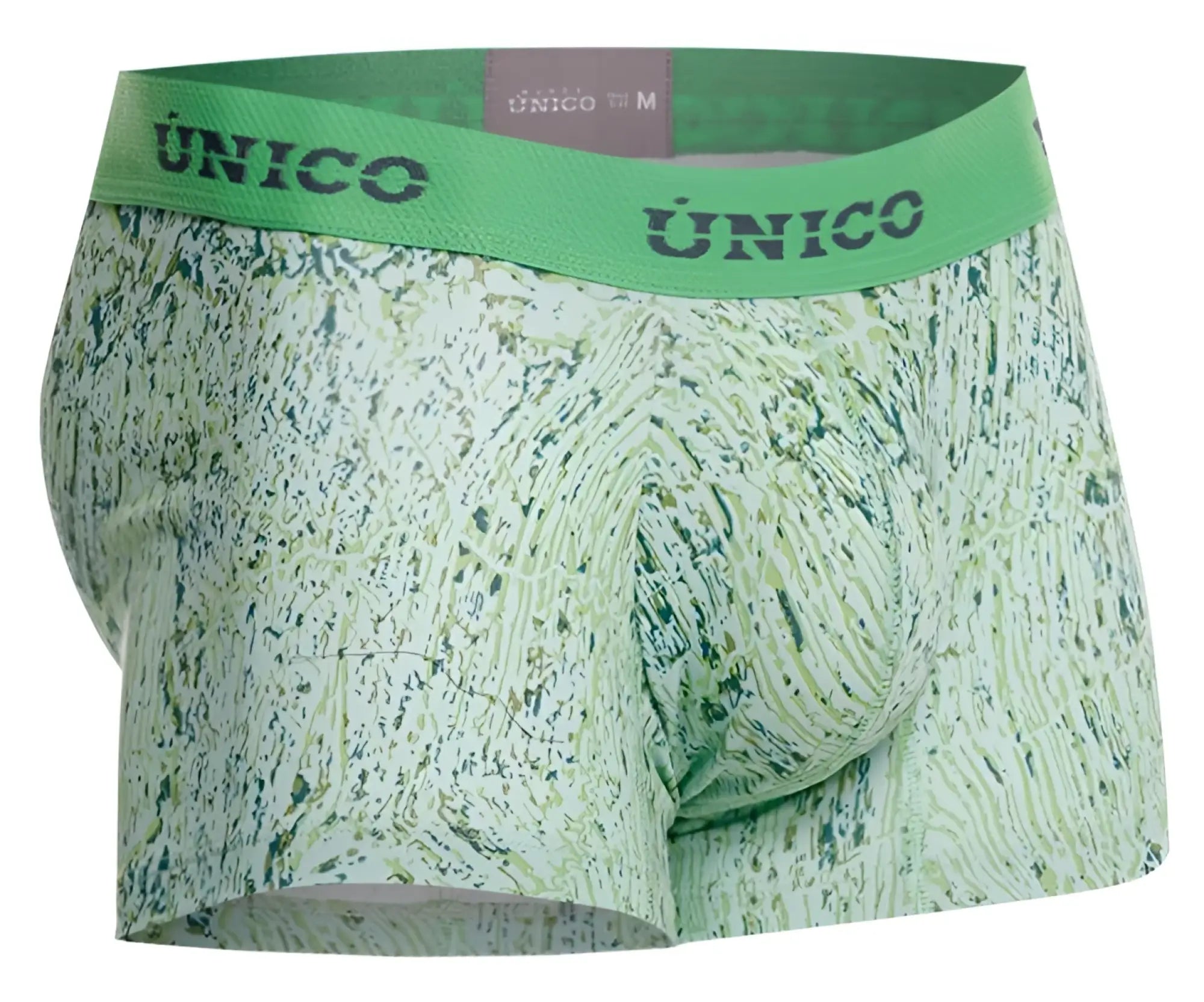 Green patterned unico 26020100115 hunos men’s boxer briefs with matching elastic waistband in color 43-green