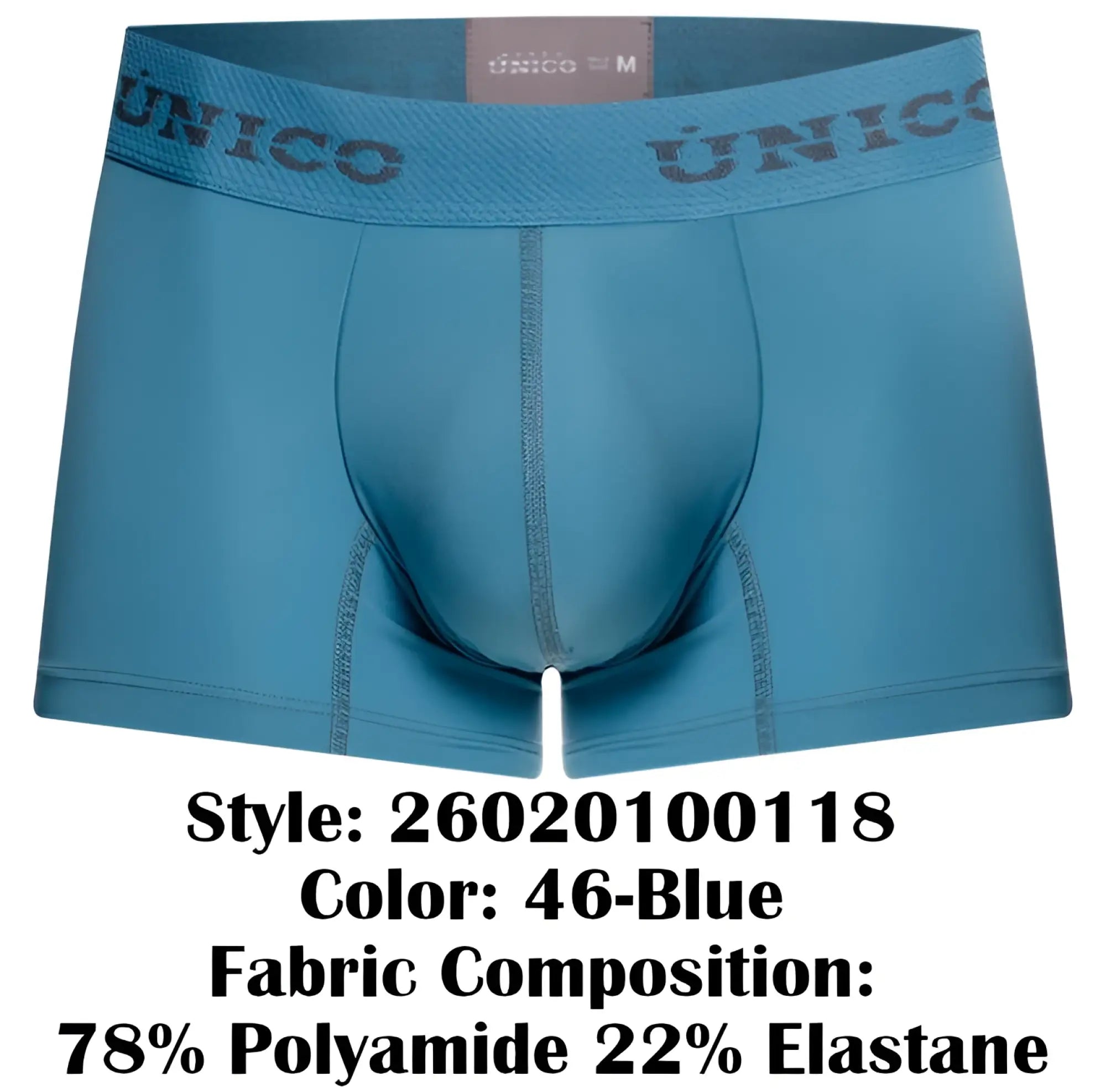 A pair of light blue unico 26020100118 ventisca men’s boxer briefs with textured waistband featuring brand name