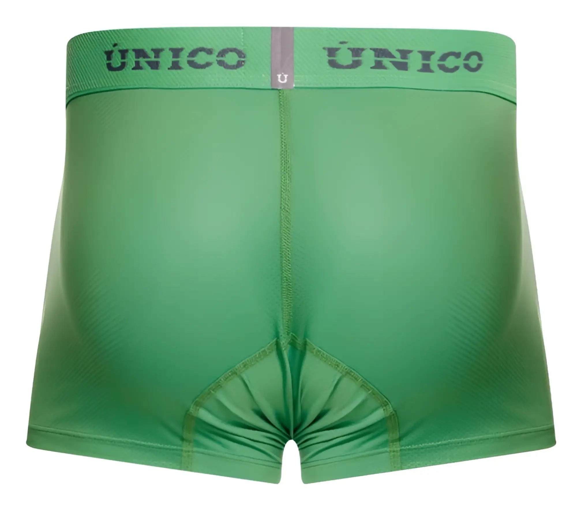 Green unico briefs with textured fabric and contrasting gray logo on waistband frog trunks color 43-green