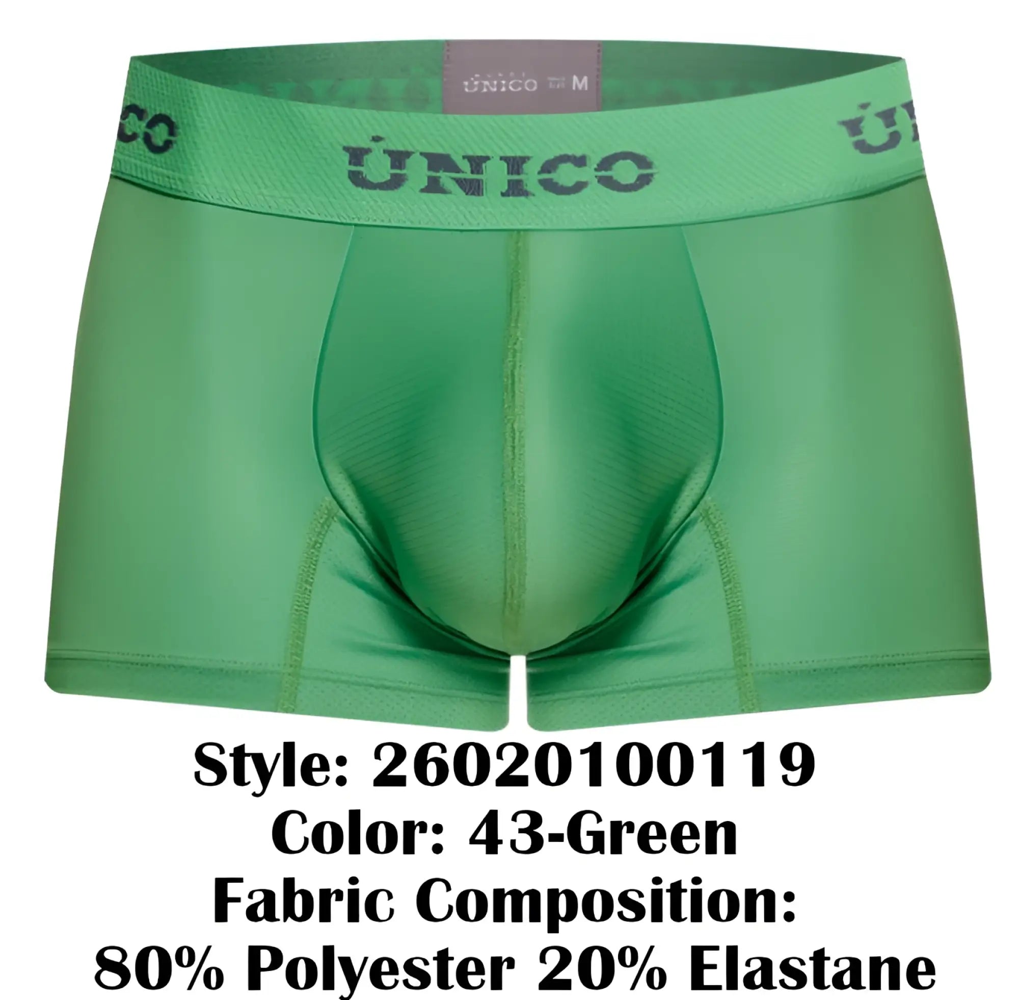 Green unico men’s boxer briefs frog trunks color 43 made of 80% polyester and 20% elastane