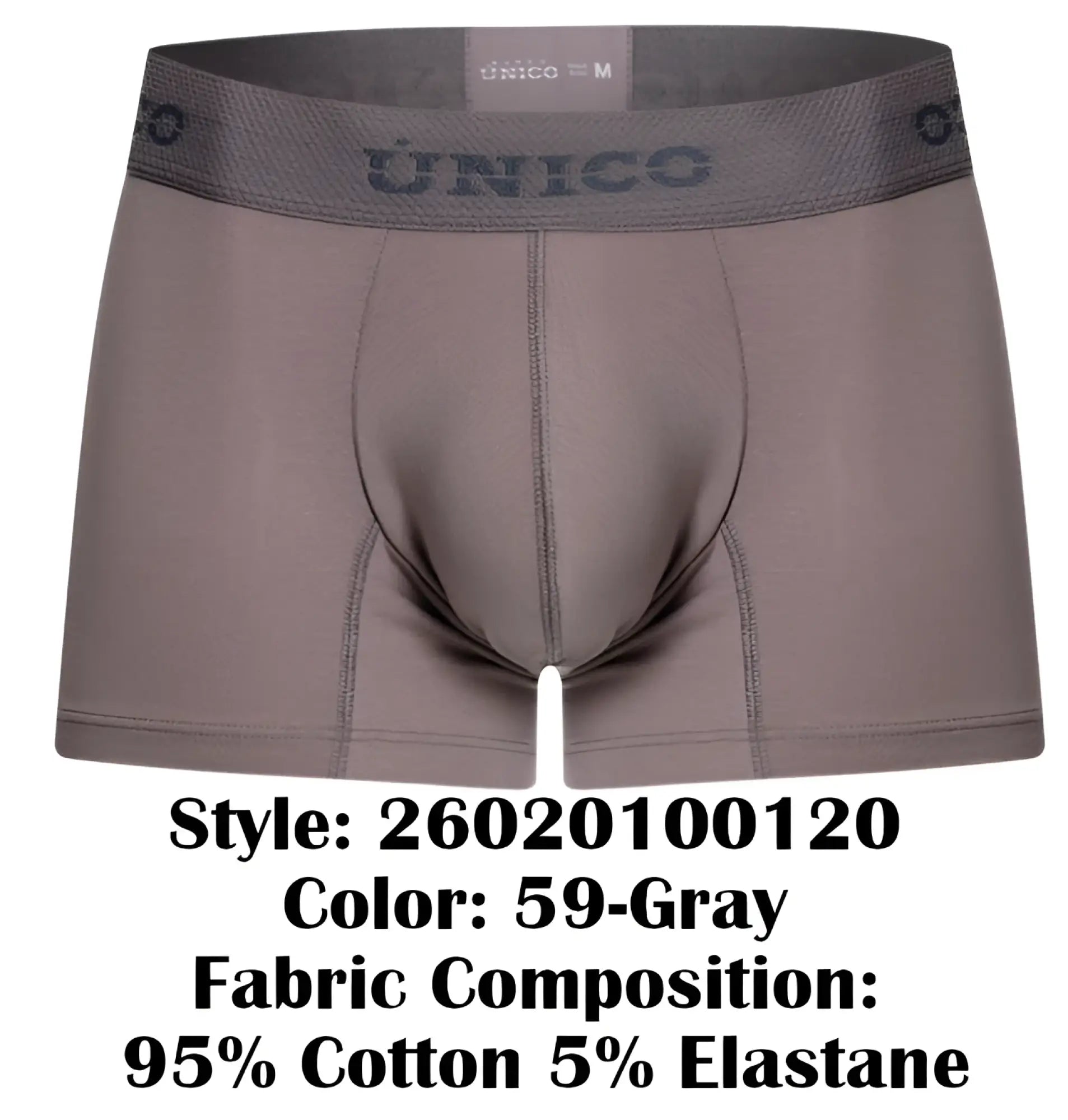 Gray unico men’s boxer briefs made from 95% cotton 5% elastane in model 26020100120 ruano trunks color 59-gray