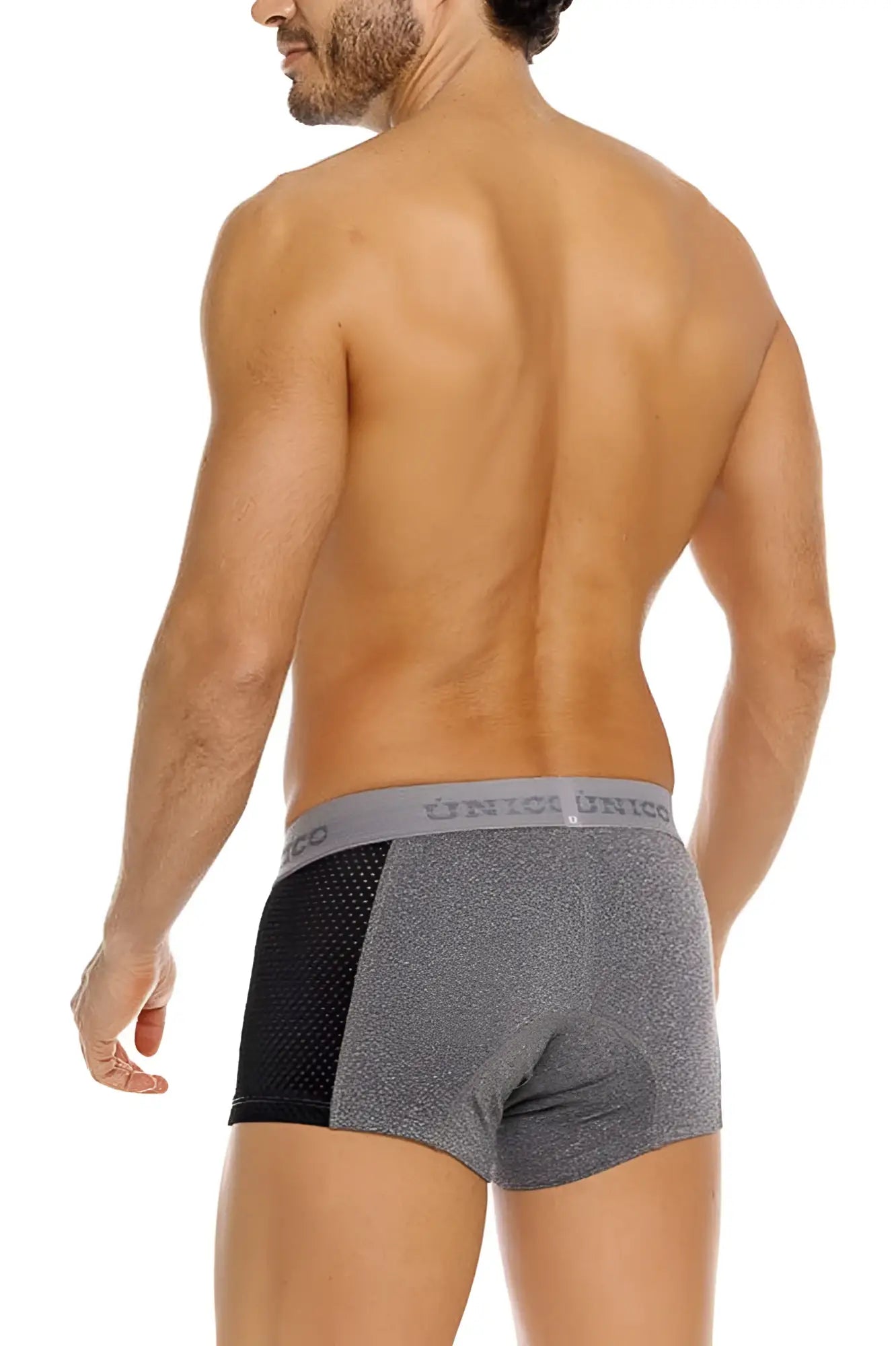Gray and black mesh-trimmed Unico 26020100121 Brio trunks with branded elastic waistband boxer briefs
