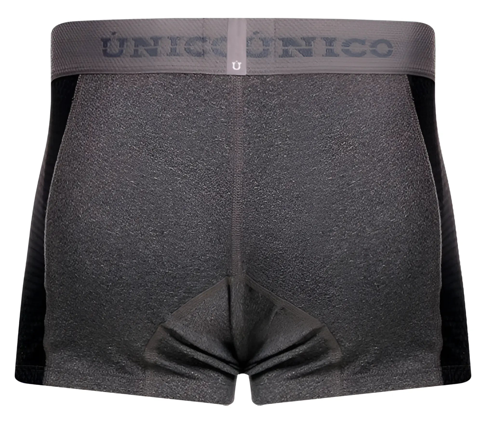 Gray heathered boxer briefs with black side panels and unico branded waistband in unico 26020100121 brio trunks color 59-gray
