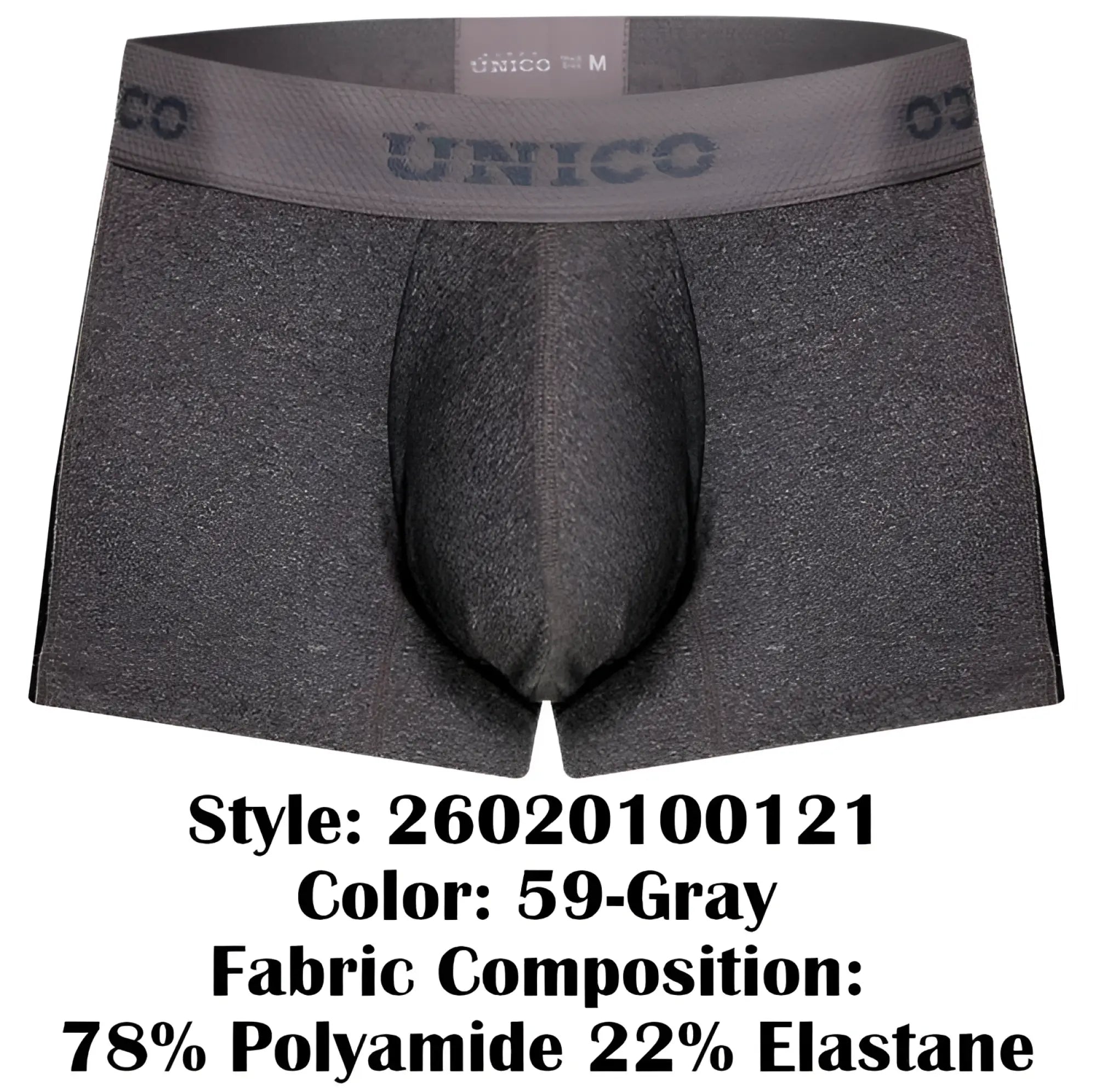 Gray unico brio trunks men’s boxer briefs in textured fabric with supportive design color 59 gray front view