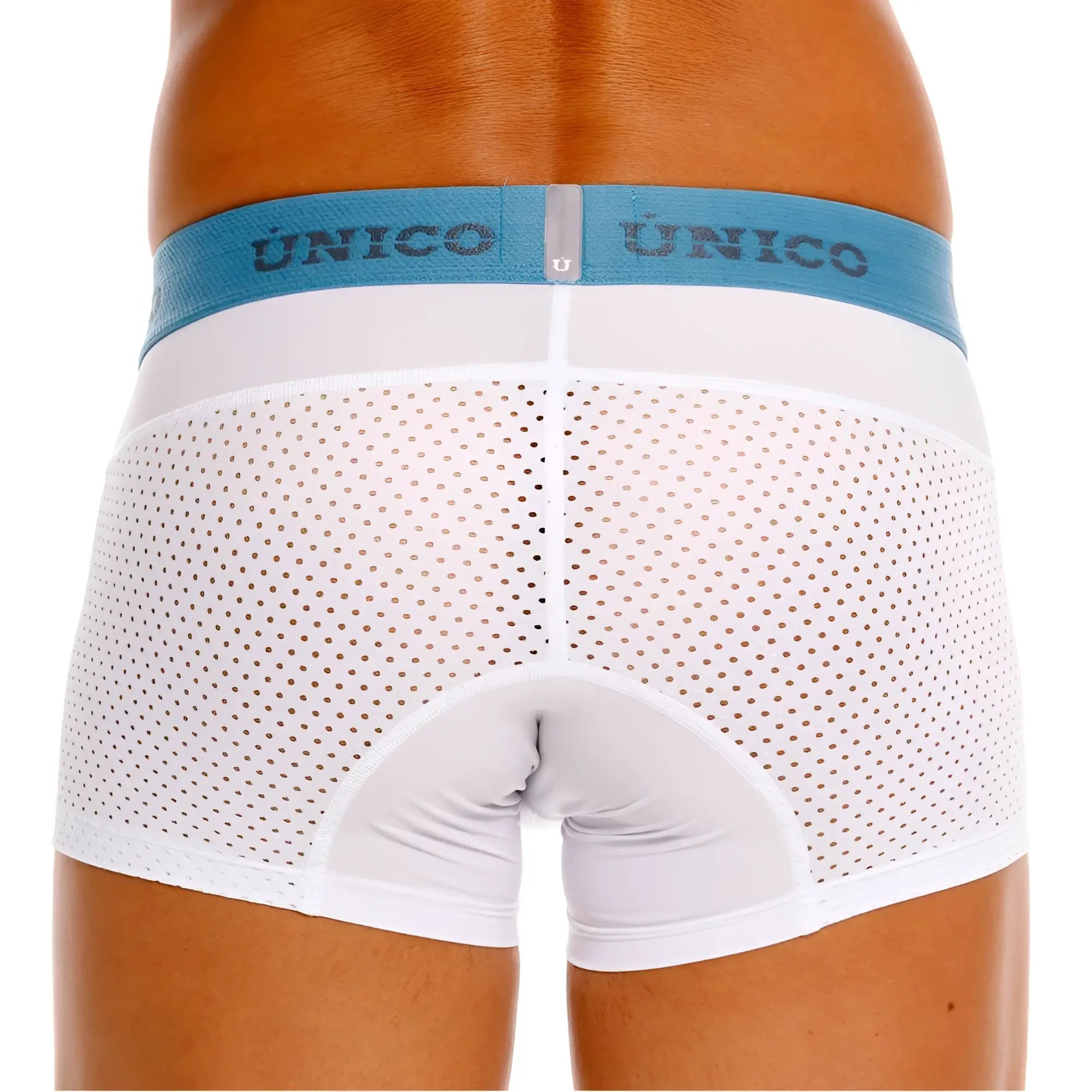 White perforated sedoso trunks briefs with light blue unico waistband in color 00 white for comfortable wear