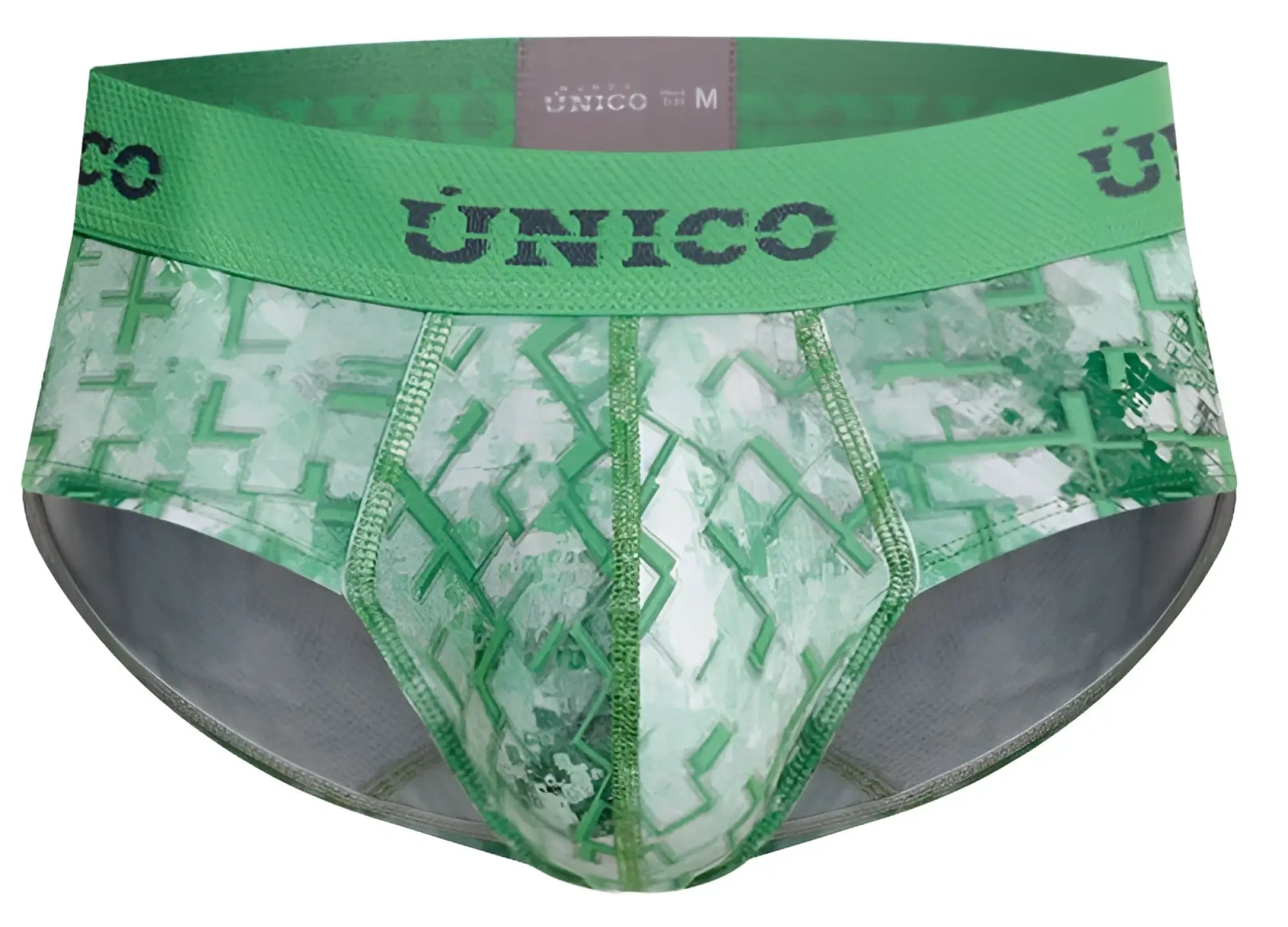 Green patterned unico 26020101102 piramide briefs with camouflage design and elastic waistband for men