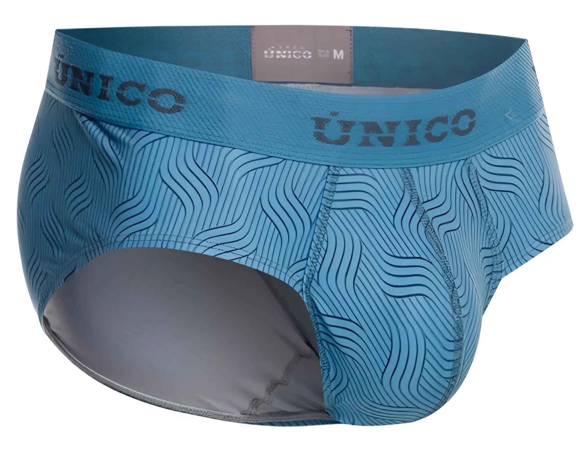 Light blue unico 26020101111 lenoso briefs with subtle wave pattern and gray interior lining for men