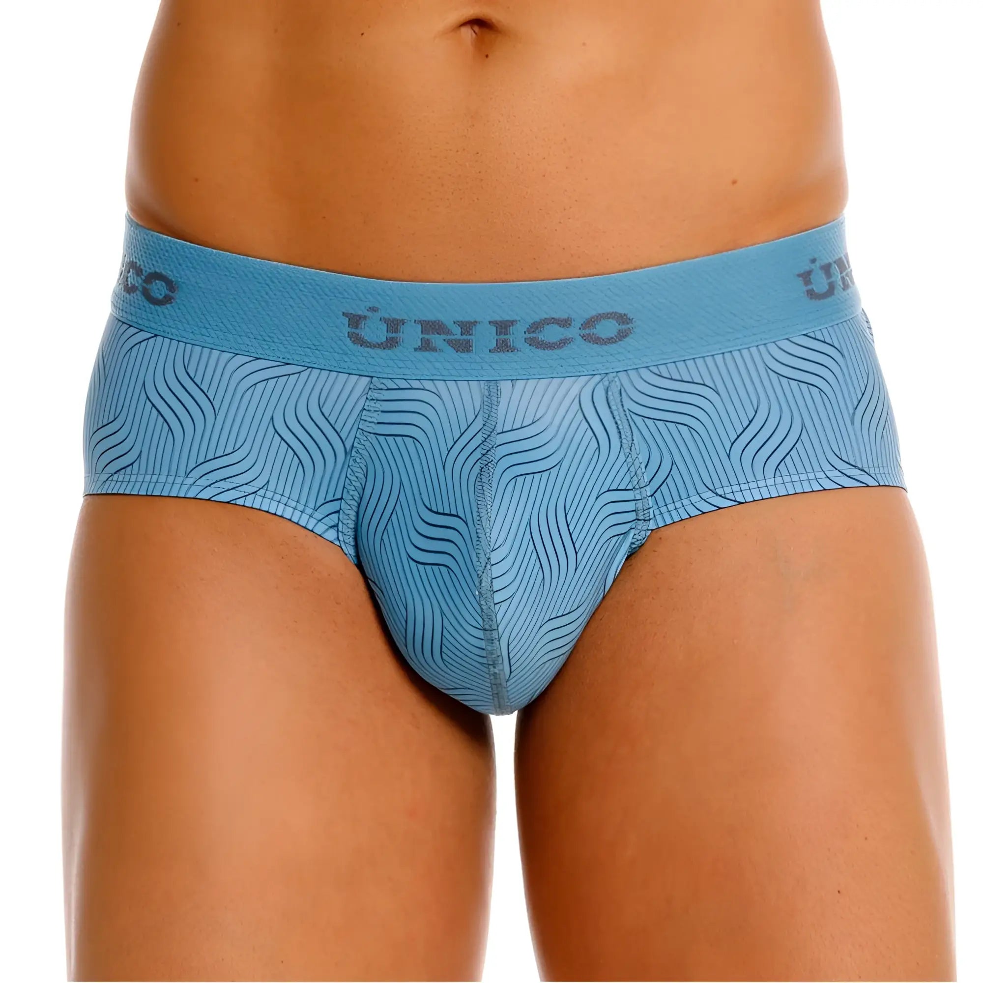 Light blue unico lenoso briefs with a subtle wave pattern on breathable fabric for men