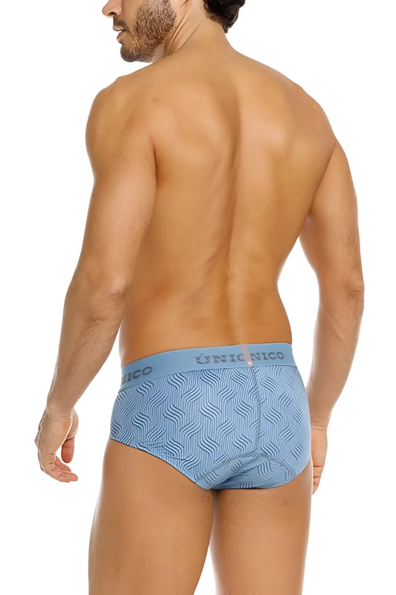 Light blue unico 26020101111 lenoso men’s briefs with a subtle wavy fabric pattern in color 46-blue