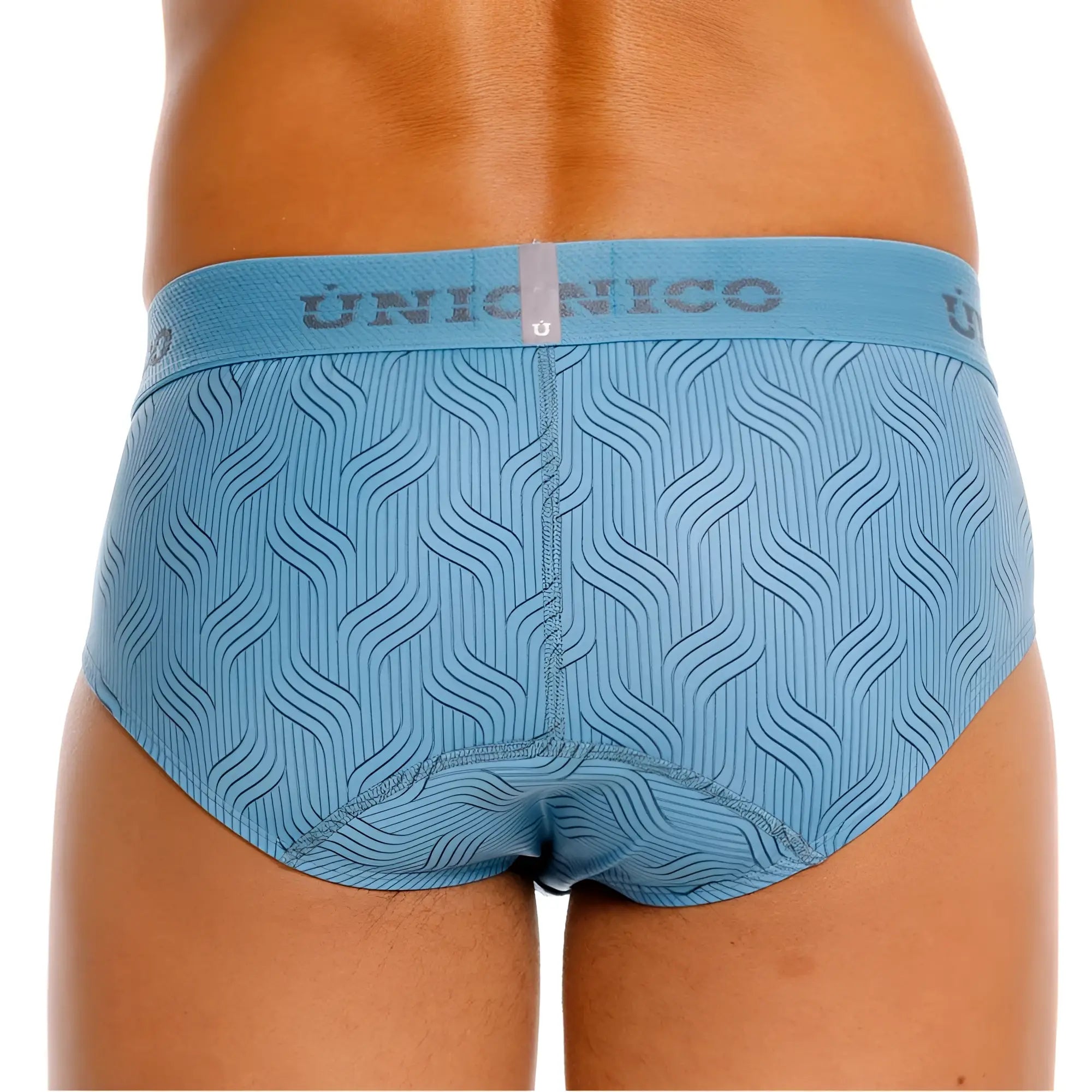 Light blue Unico 26020101111 Lenoso briefs with a subtle wavy line pattern on soft breathable fabric
