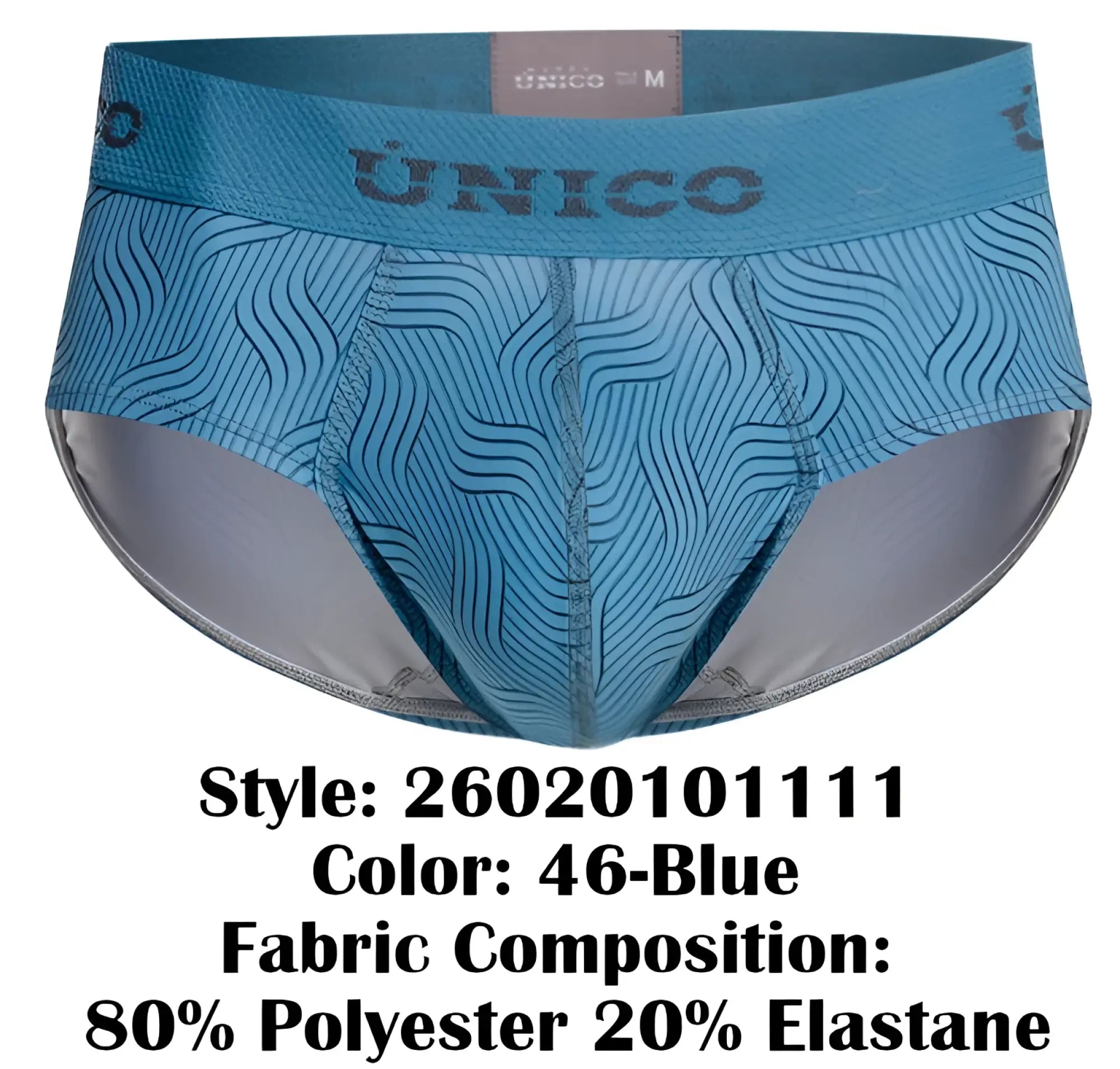 Blue unico men’s briefs with wavy pattern and gray interior lining unico 26020101111 lenoso briefs color 46-blue