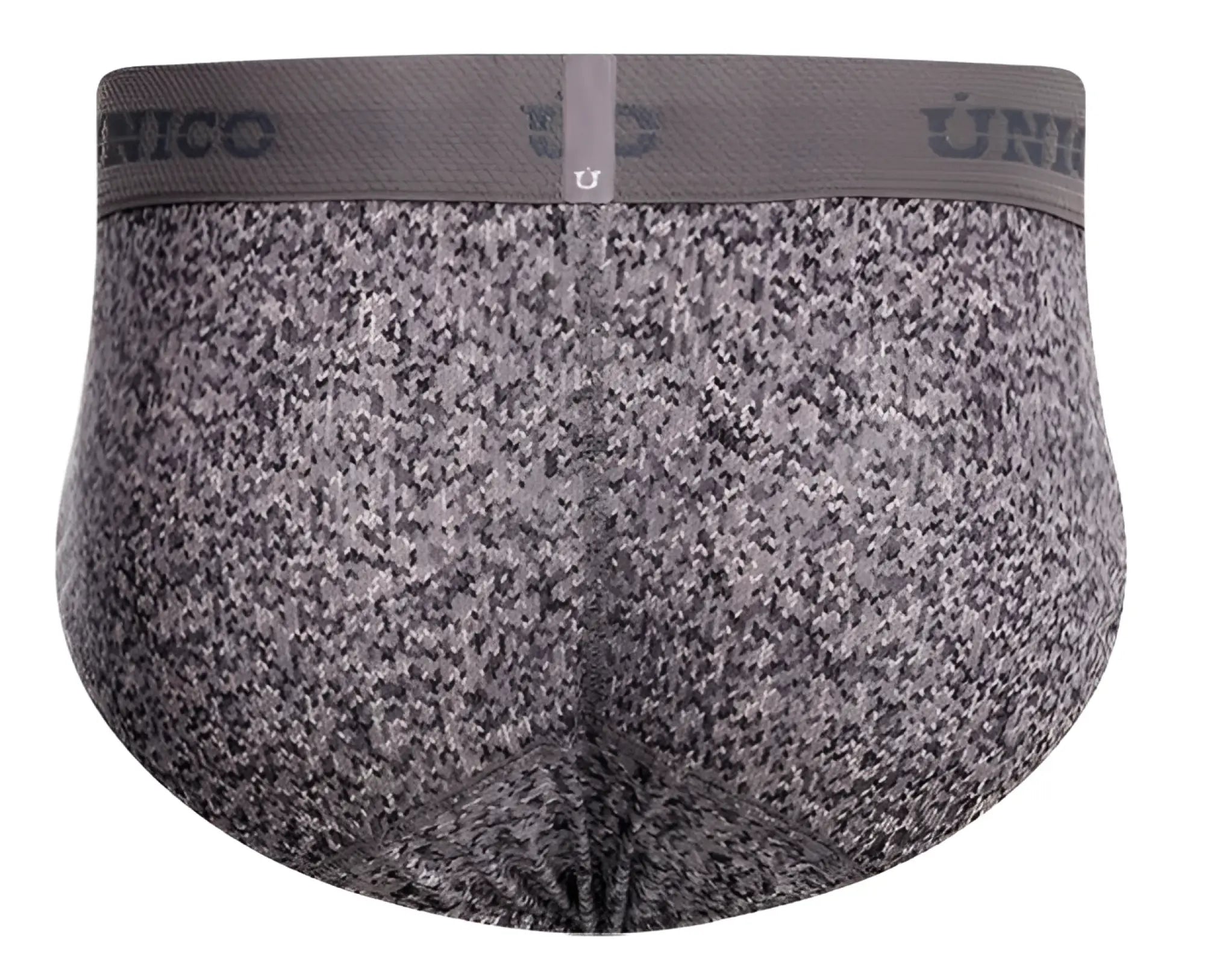 Gray suede men’s briefs with textured fabric and matching unico branded elastic waistband color 59-gray