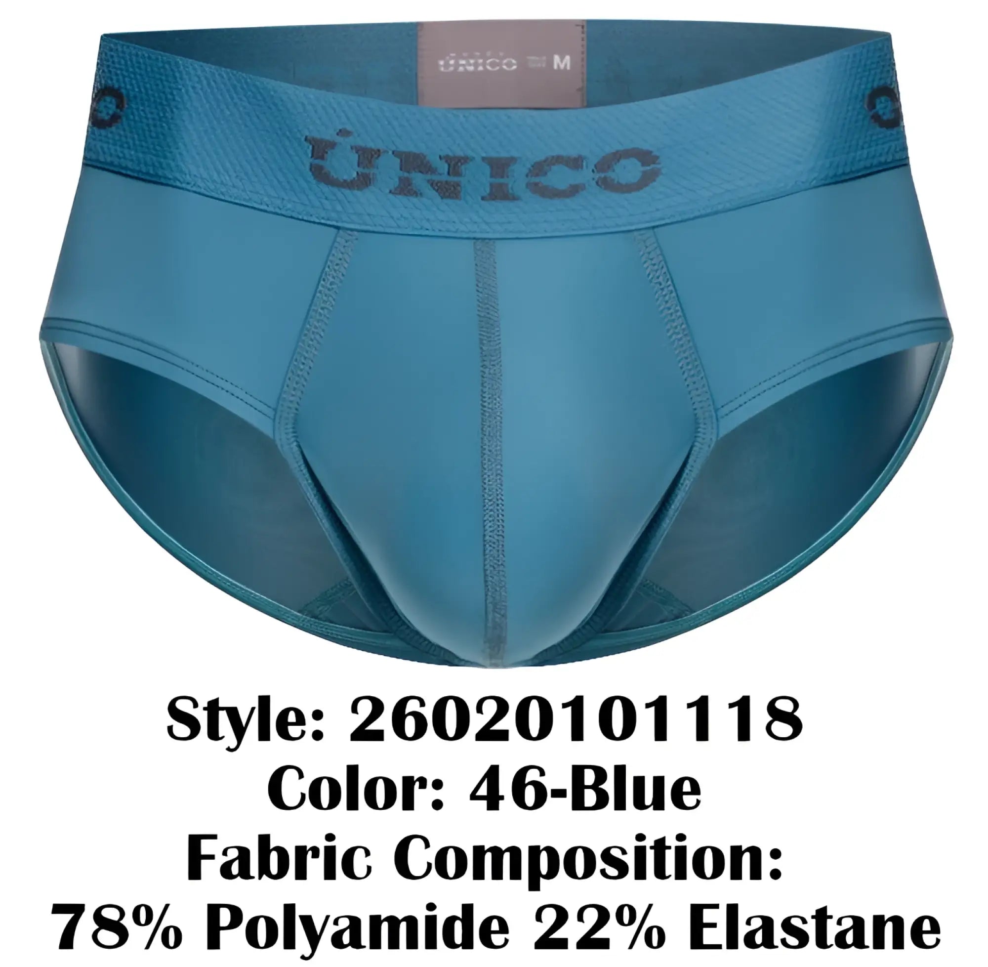 Teal blue unico 26020101118 ventisca briefs made of 78% polyamide and 22% elastane fabric for men