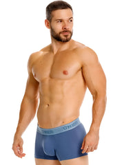 Blue unico boxer briefs with matching elastic waistband in teal color premium men’s everyday essential trunks