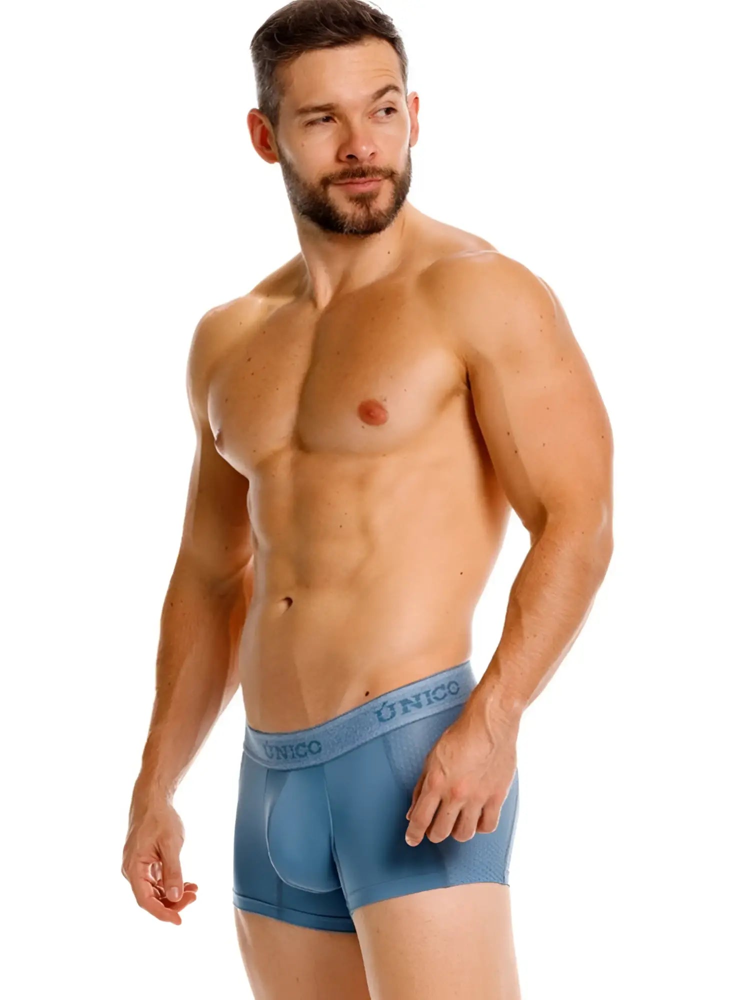 Blue unico men’s boxer briefs with contoured design and elastic waistband for premium athletic comfort