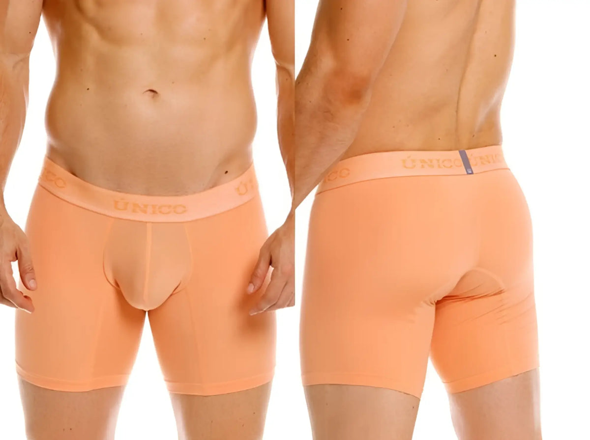 Orange unico classic boxer briefs in apricot with smooth form-fitting design and elastic waistband for essential comfort