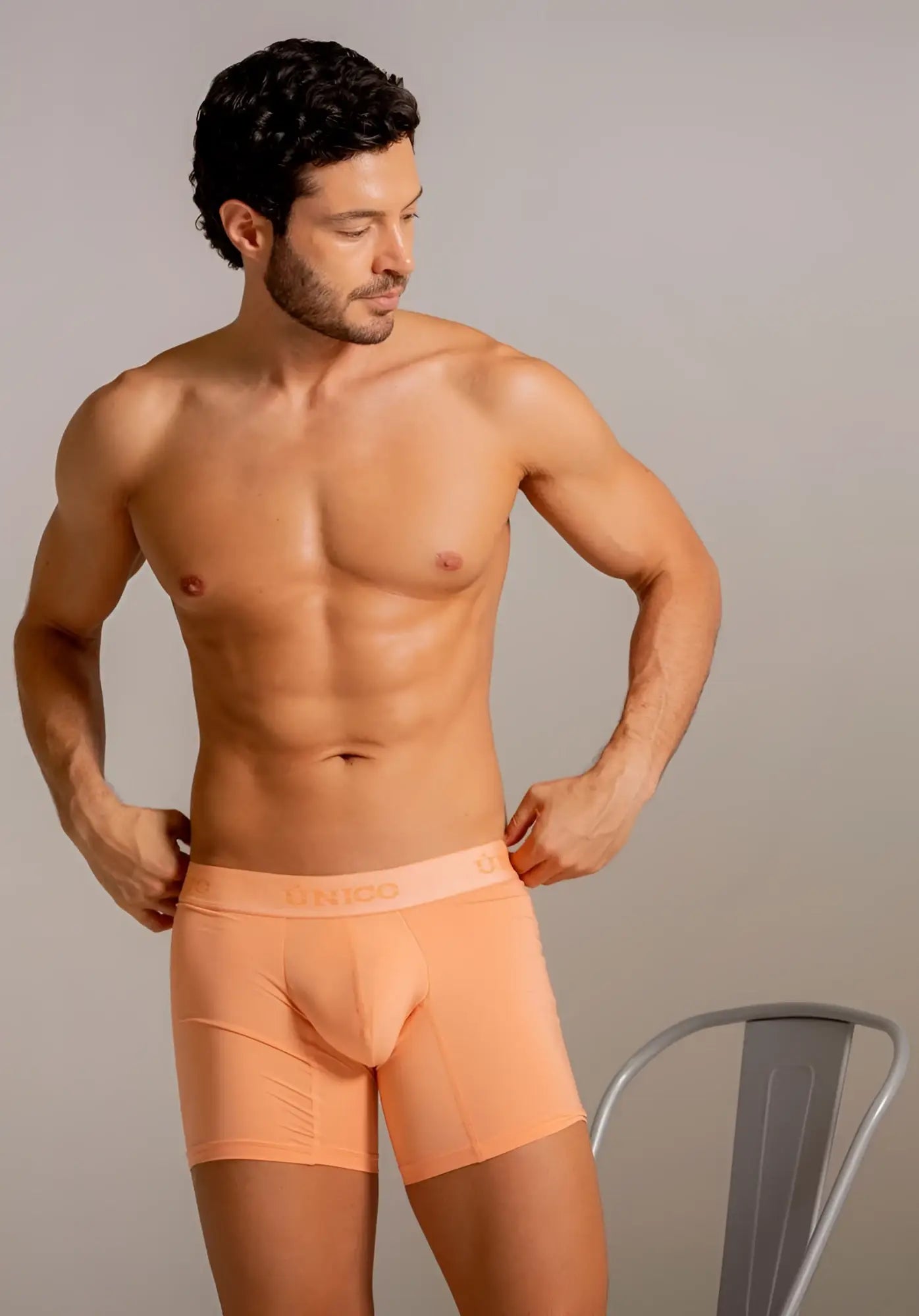 Cotton apricot men’s briefs with soft elastic waistband featuring unzoo logo classic boxer briefs unico 26040100222