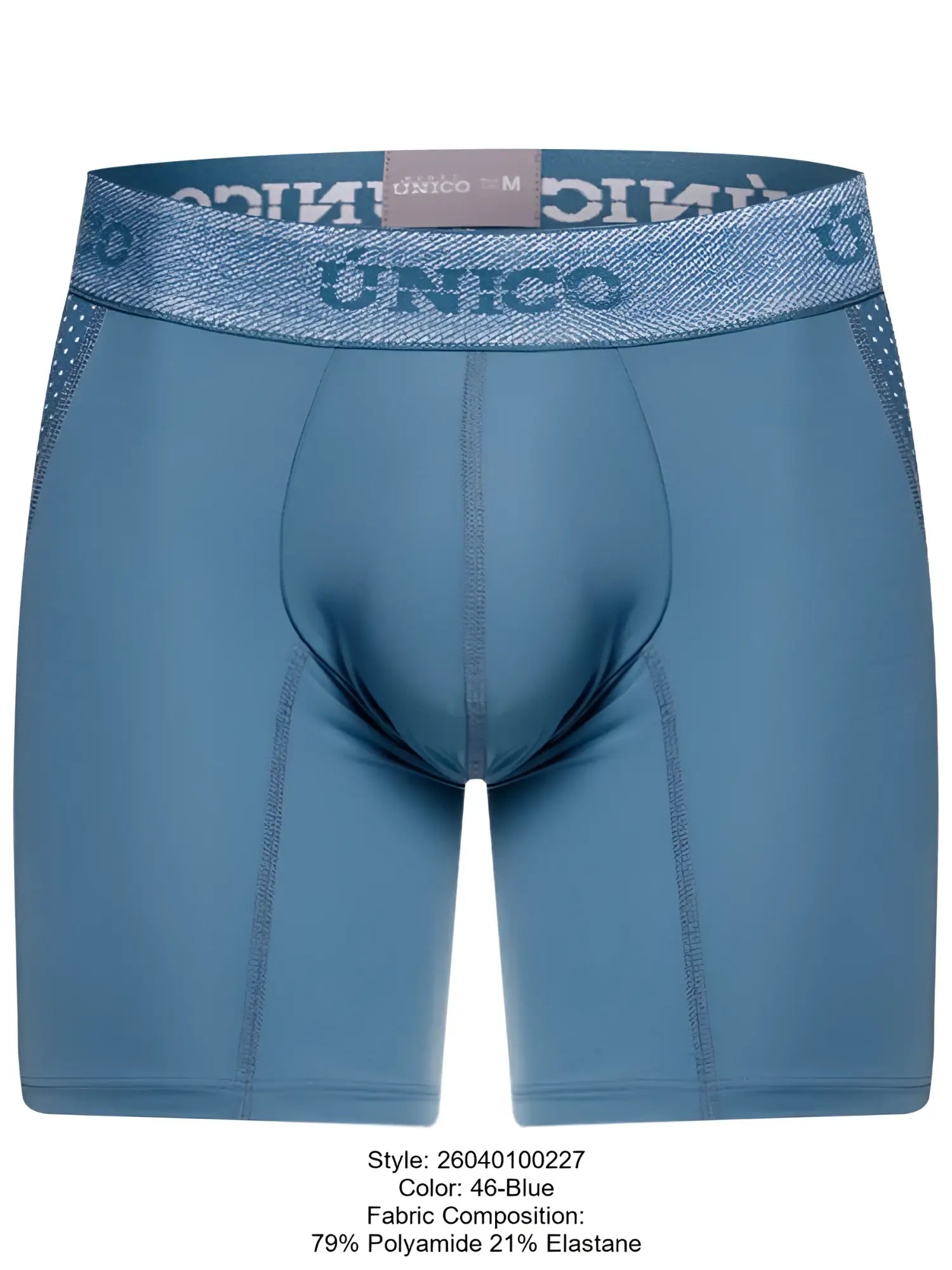 Blue unico classic boxer briefs with textured waistband and perforated side panels for premium comfort and fit