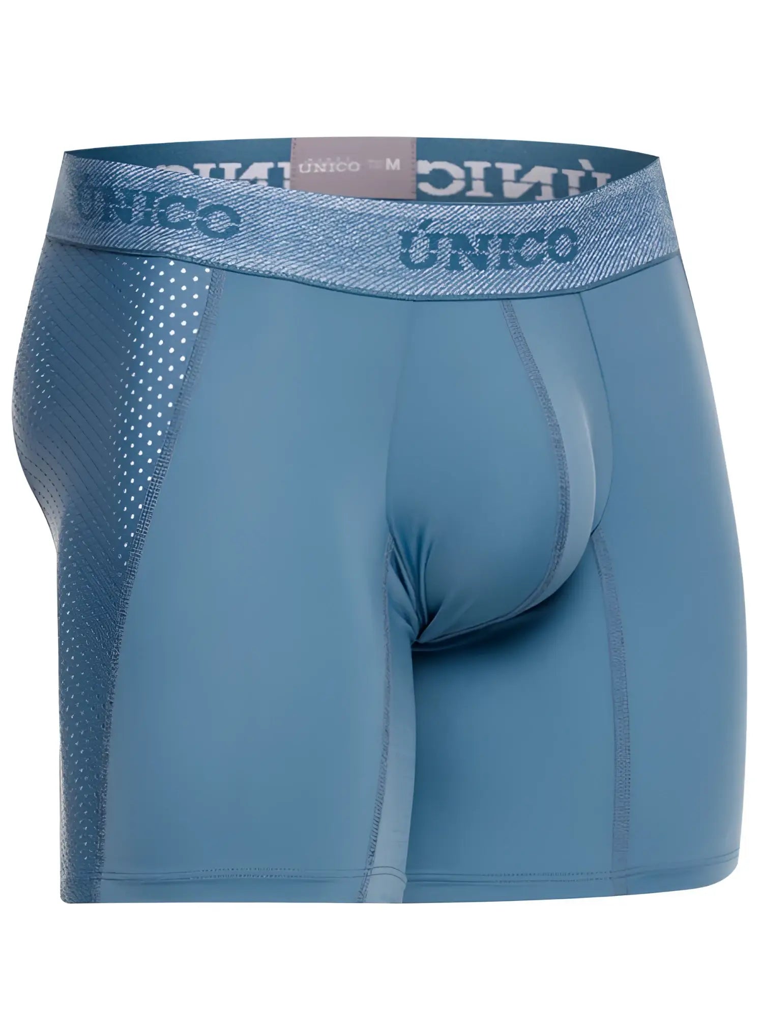 Light blue unico 26040100227 classic boxer briefs with textured perforated side panel and elastic waistband for comfort