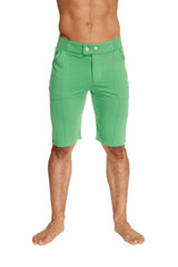 Urban tactical at home dress shorts in bamboo green featuring sleek fit and two-button closure at the waist