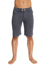 Urban tactical at home dress shorts charcoal dark gray textured fabric with silver buttons and multiple pockets