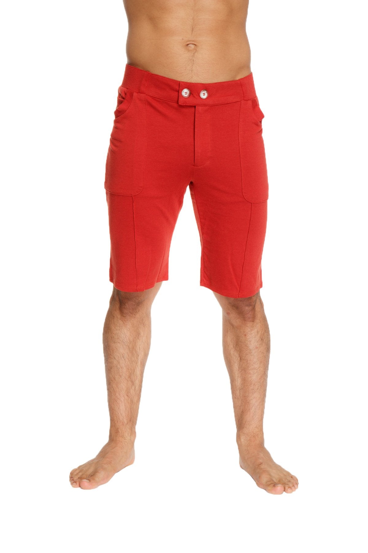 Urban tactical at home dress shorts in cinnabar red with two front pockets and button closure for casual wear