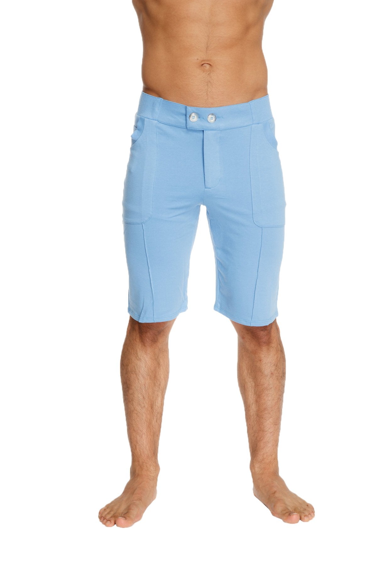 Urban tactical at home dress shorts in ice blue with sleek fit and silver toned button closures