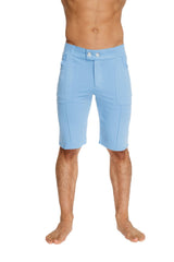 Urban tactical at home dress shorts in ice blue with sleek fit and silver toned button closures