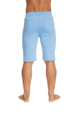 Back view of ice blue soft textured urban tactical at home dress shorts with relaxed fit and two back pockets