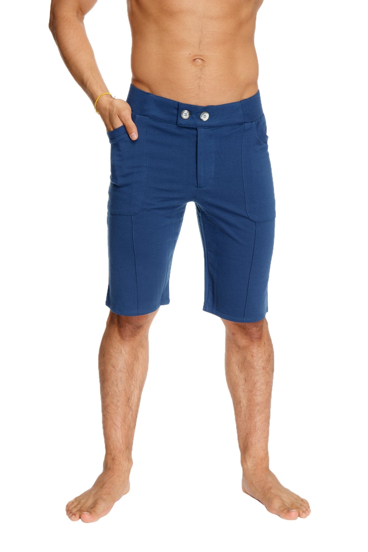 Urban tactical at home dress shorts in royal blue with two silver waistband buttons and side pockets