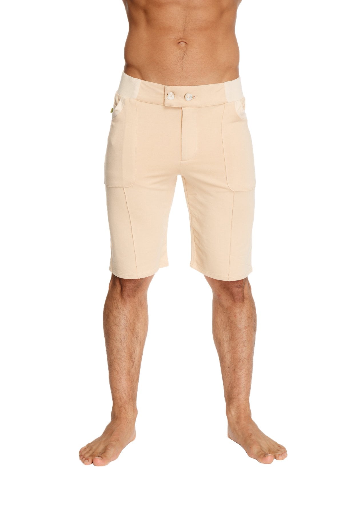 Beige urban tactical at home dress shorts with clean tailored design and subtle side pockets for casual wear