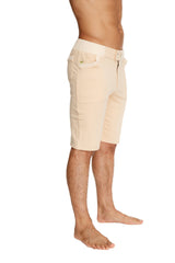 Beige urban tactical at home dress shorts with clean modern design and subtle stitching details