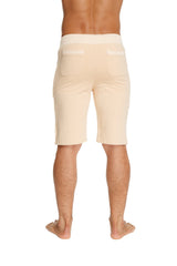 Beige cotton urban tactical at home dress shorts with elastic waistband and two front pockets for casual wear