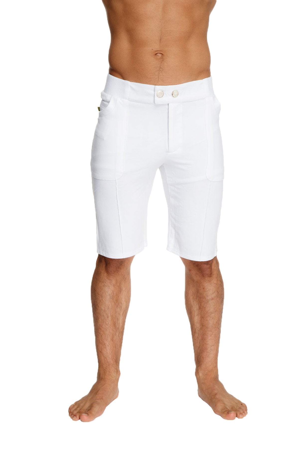 White urban tactical at home dress shorts with a clean tailored design and button closure for men