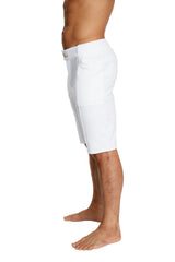White urban tactical at home dress shorts with clean tailored fit and subtle stitching details