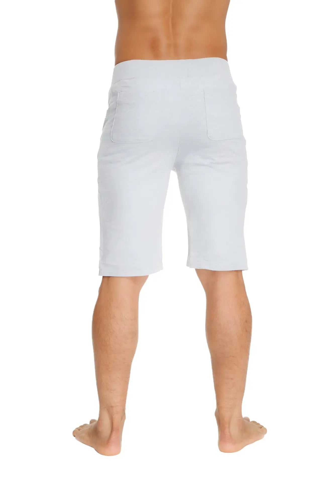 White cotton urban tactical at home dress shorts heather grey relaxed fit with two back pockets shown from the back