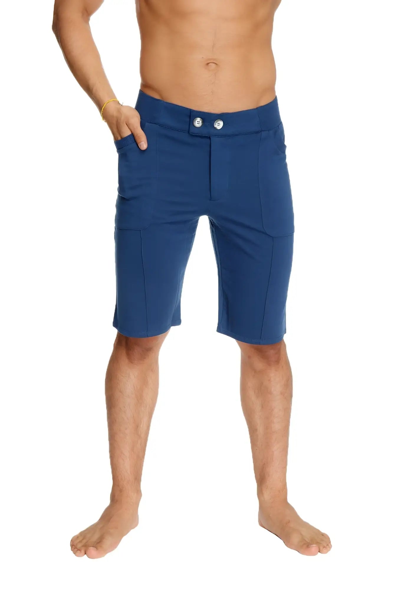 Urban tactical at home dress shorts in royal blue with two silver waistband buttons and side pockets