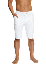 White urban tactical at home dress shorts with clean tailored design and button closure for men