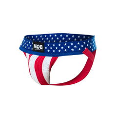Usa flag mens jockstrap by mob eroticwear with red white and blue athletic briefs and star-spangled waistband