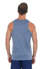 Uzzi dri-fit tank top in blue heathered fabric with a simple fitted design for activewear and casual use