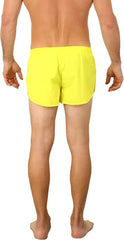 Bright yellow UZZI running short swim trunks designed for lightweight comfort and active use