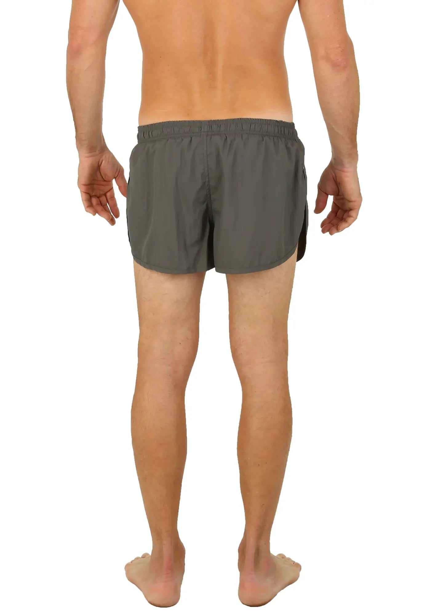 Gray uzzi running shorts with elastic waistband lightweight streamlined design ideal for athletic use